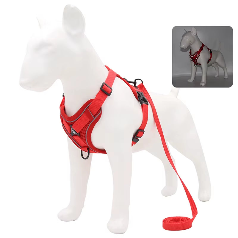 No Pull Dog Harness and Leash Set Adjustable Pet Harness Vest for Small Dogs Cats Reflective Mesh Dog Chest Strap French Bulldog