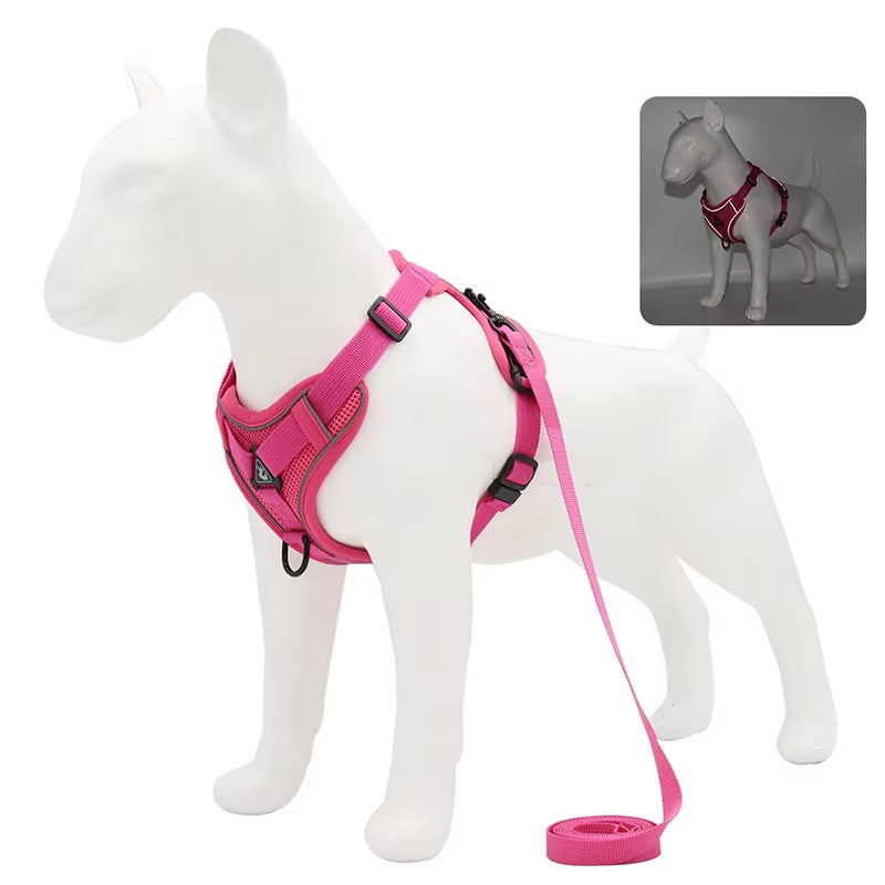 No Pull Dog Harness and Leash Set Adjustable Pet Harness Vest for Small Dogs Cats Reflective Mesh Dog Chest Strap French Bulldog