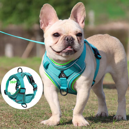 No Pull Dog Harness and Leash Set Adjustable Pet Harness Vest for Small Dogs Cats Reflective Mesh Dog Chest Strap French Bulldog