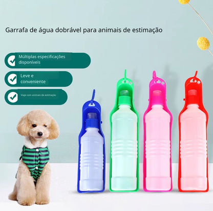 Garrafa de água dobrável para cães, 250ml, em plástico, portátil, ideal para viagens e atividades ao ar livre.
