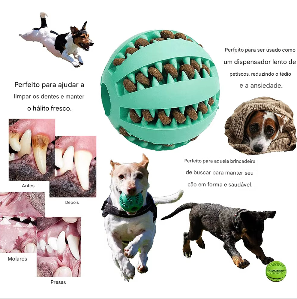Bola Interativa para Cães com Petiscos – Borracha Resistente para Limpeza Dental